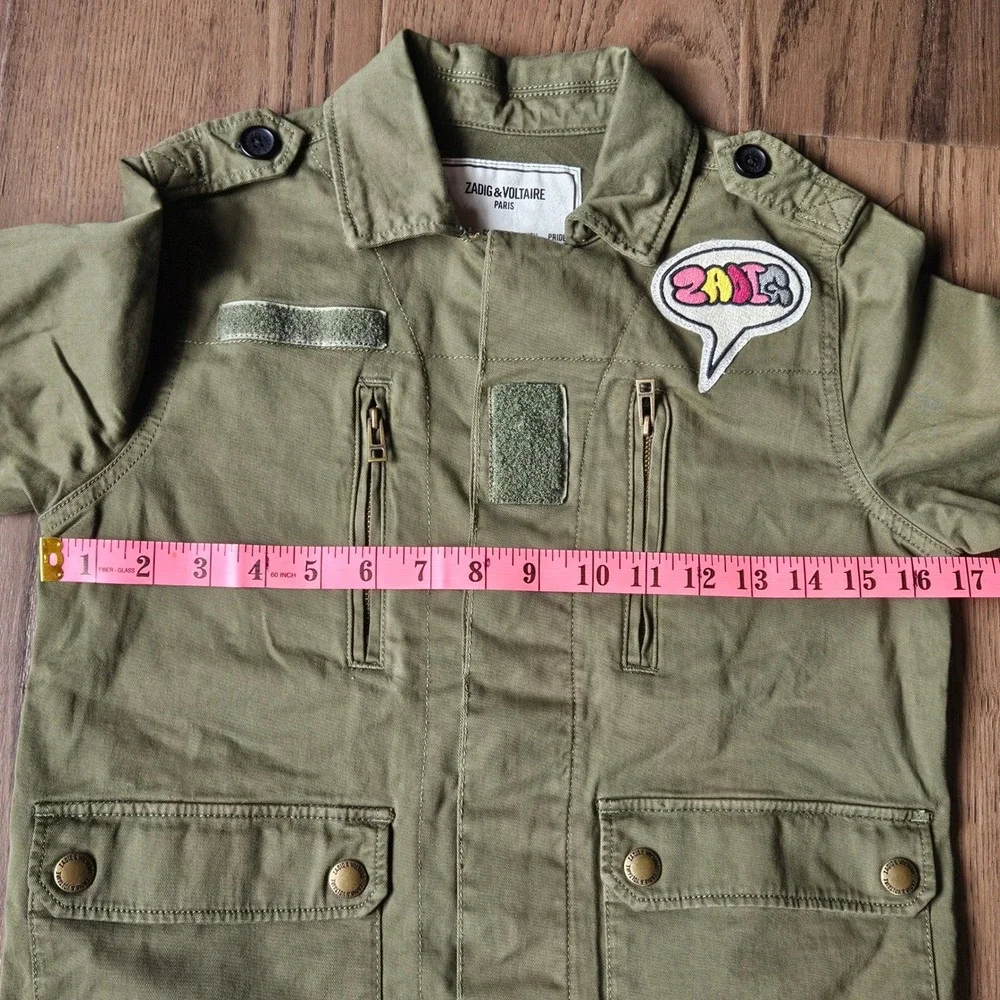 Zadig & Voltaire Military Coat Kids 8 Army Green NEW Embroidered Utility Jacket